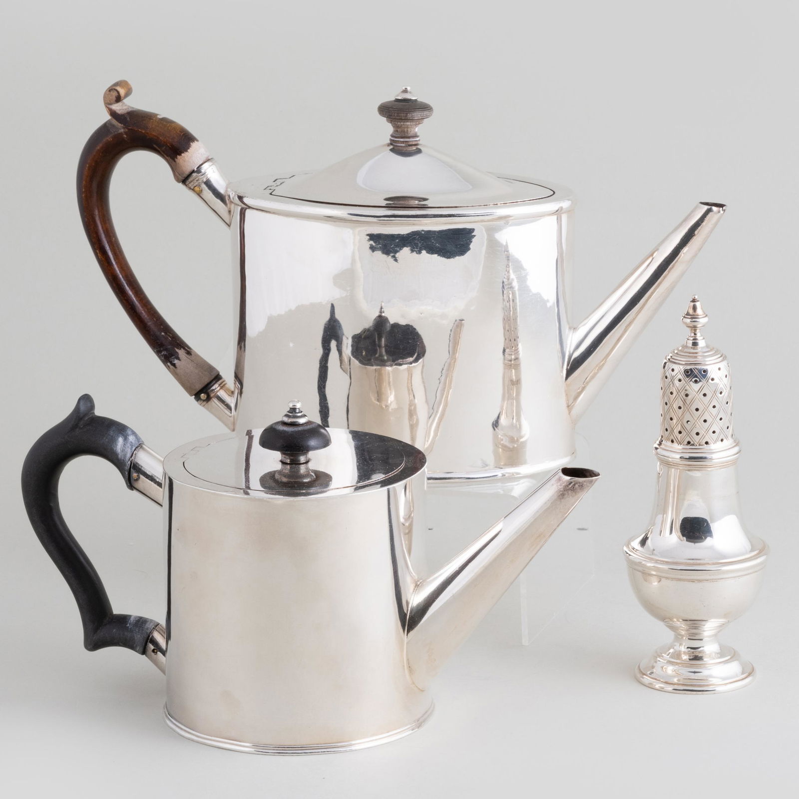 Two English Silver Teapots and a Muffineer (1 of 20)