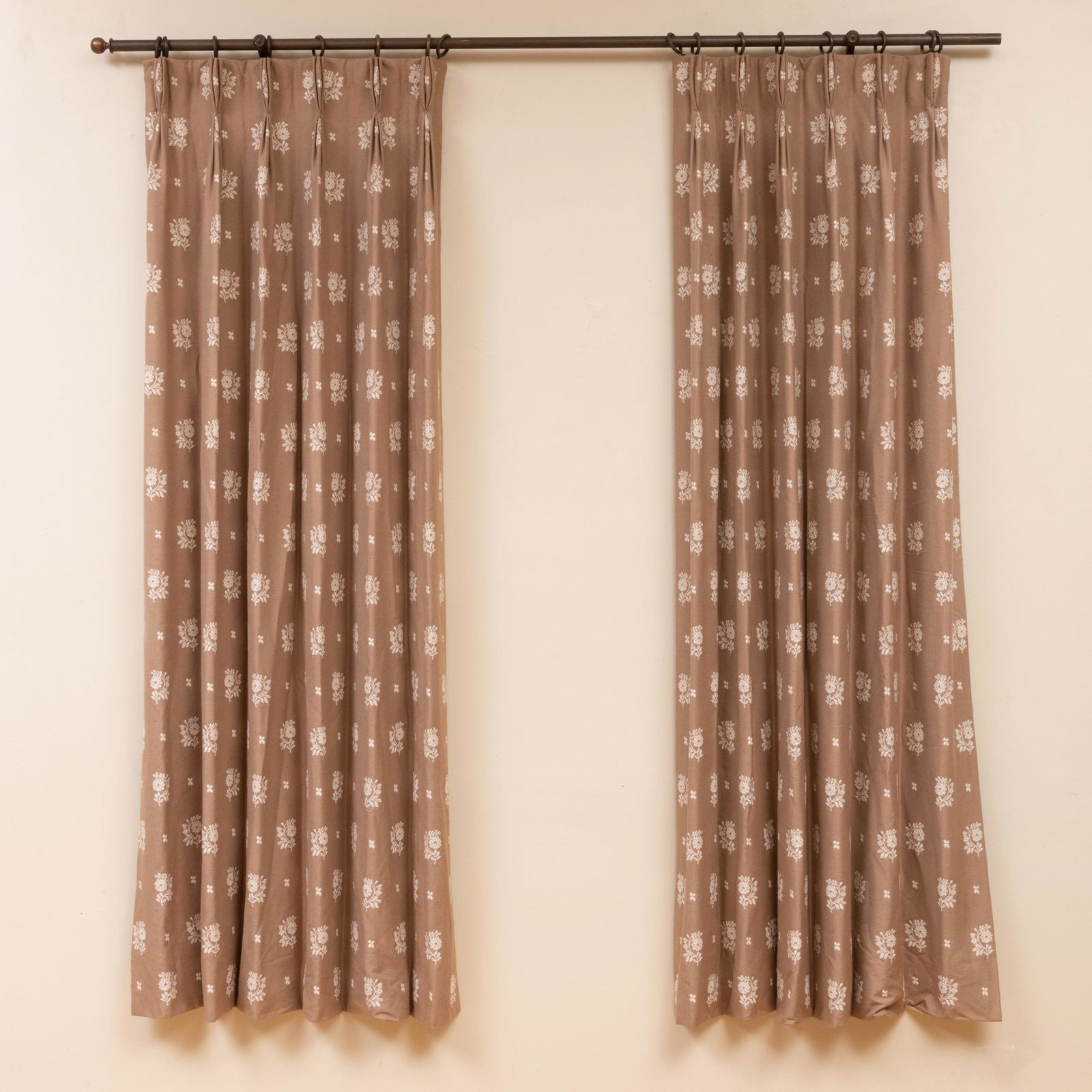 Large Group of Brown and Cream Embroidered Linen Curtains (1 of 3)