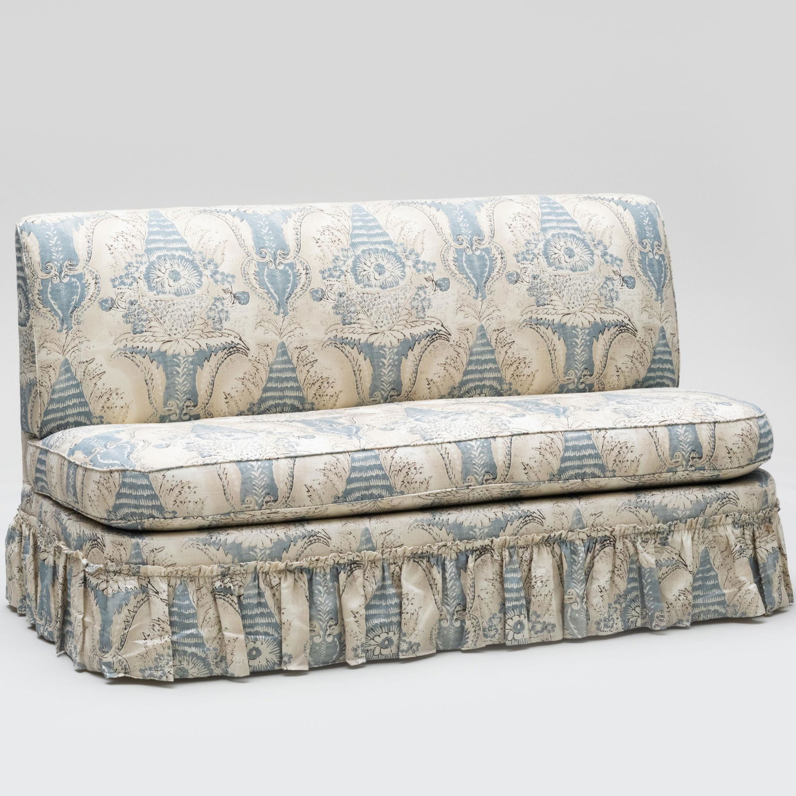 Blue, White and Grey Printed Linen Upholstered Banquette (1 of 10)
