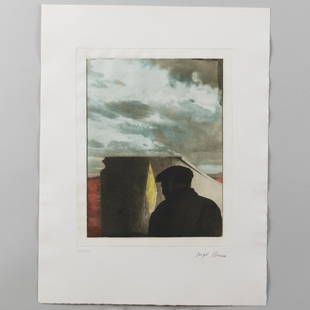 Joseph Cornell (1903-1972): Untitled (Figure with Landscape): Joseph Cornell (1903-1972): Untitled (Figure with Landscape)  Photogravure in colors on wove paper, 1972, with the artist 's estate stamp and printed signature, numbered 91/125. 19 1/2 x 15 in. (sheet