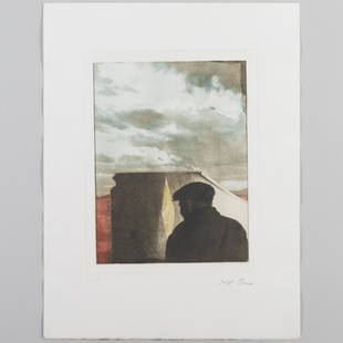 Joseph Cornell (1903-1972): Untitled (Landscape with Figure): Joseph Cornell (1903-1972): Untitled (Landscape with Figure)  Photogravure in colors on wove paper, 1972, with the artist 's estate stamp and printed signature, numbered 51/125. 19 1/2 x 14 3/4 in. (s