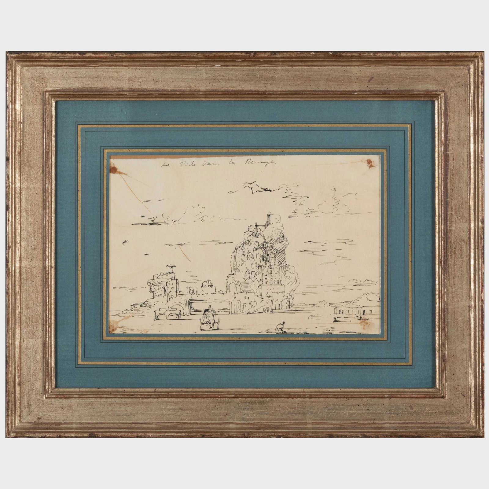 Eugene Berman (1899-1972): La Ville dans les nuages: Eugene Berman (1899-1972): La Ville dans les nuages Ink on paper, 1937, signed with initials and dated lower left, titled upper center, with label from Washburn Gallery, NY. 11 3/4 x 7 3/4 in. (sheet