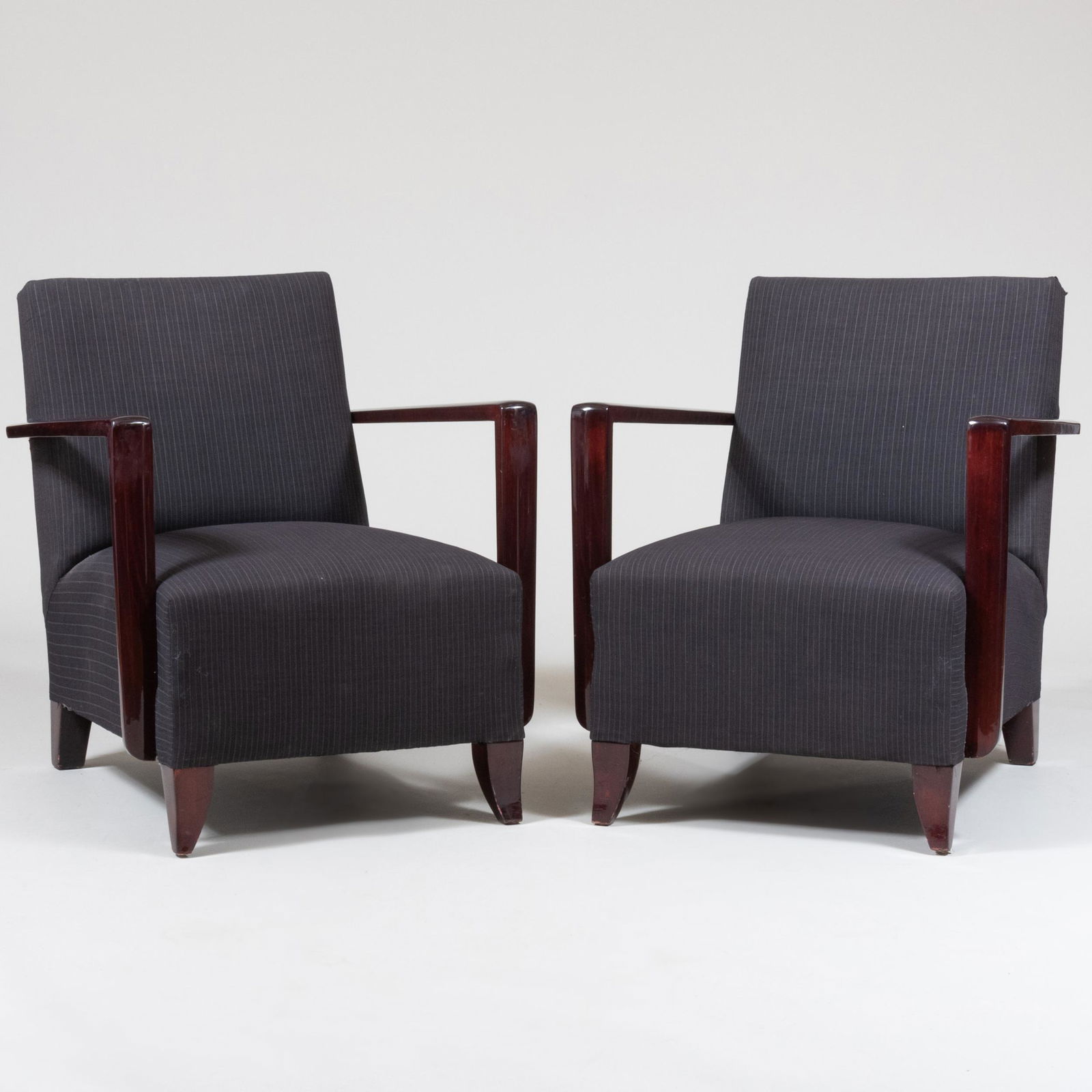 Pair of Art Moderne Style Mahogany Upholstered Armchairs (1 of 7)