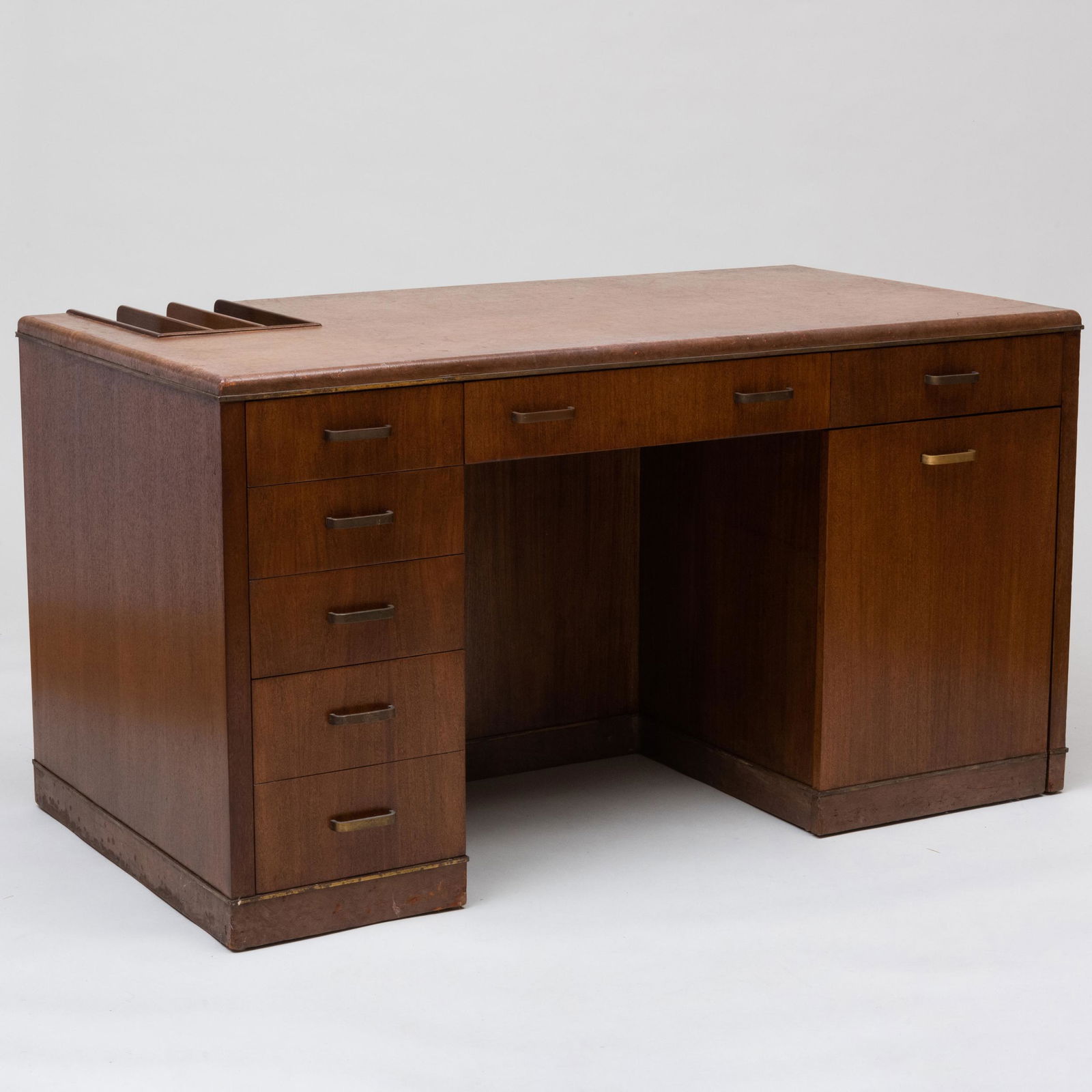 Edward Wormley for Dunbar Brass, Leather and Mahogany Home Office Desk (1 of 13)
