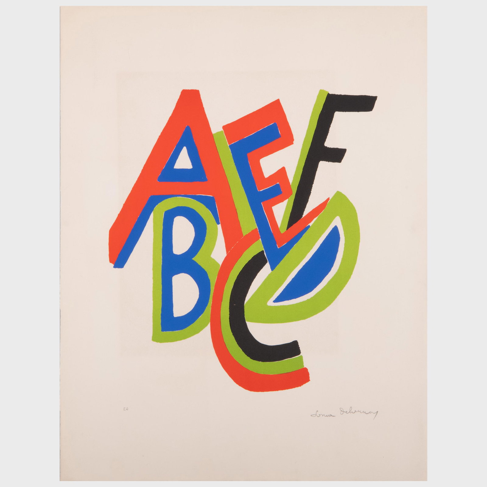 Sonia Delaunay (1885-1979): ABC: Sonia Delaunay (1885-1979): ABC Lithograph in colors on wove paper, signed in pencil, inscribed 'EA'. 25 3/4 x 19 3/4 in. (sheet), unframed.