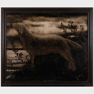 Joe Andoe (b. 1955): Dog: Joe Andoe (b. 1955): DogOil on canvas, signed 'Joe' and inscribed '(heart) Lisa' lower right.34 x 40 in., 39 x 45 in. (frame).