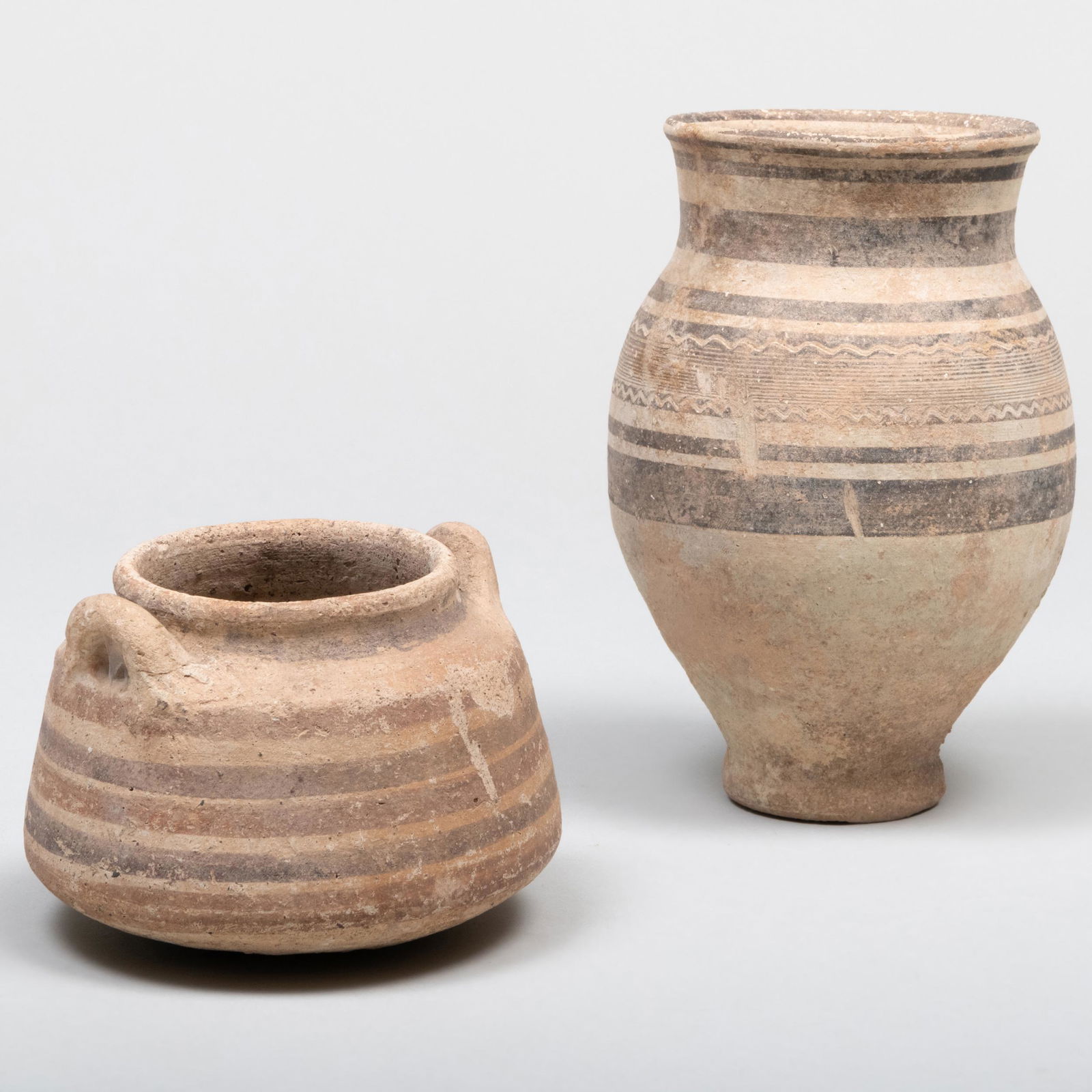 Mycenean Bichrome Decorated Pottery Pyxis and an Amorite Black Painted Buffware Vase (1 of 20)