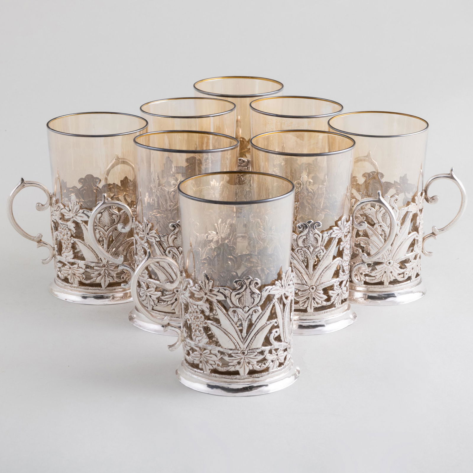 Set of Eight Persian Silver Tea Glass Holders (1 of 15)