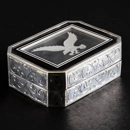 Silver Plate Mounted Rock Crystal and Hardstone Snuff Box