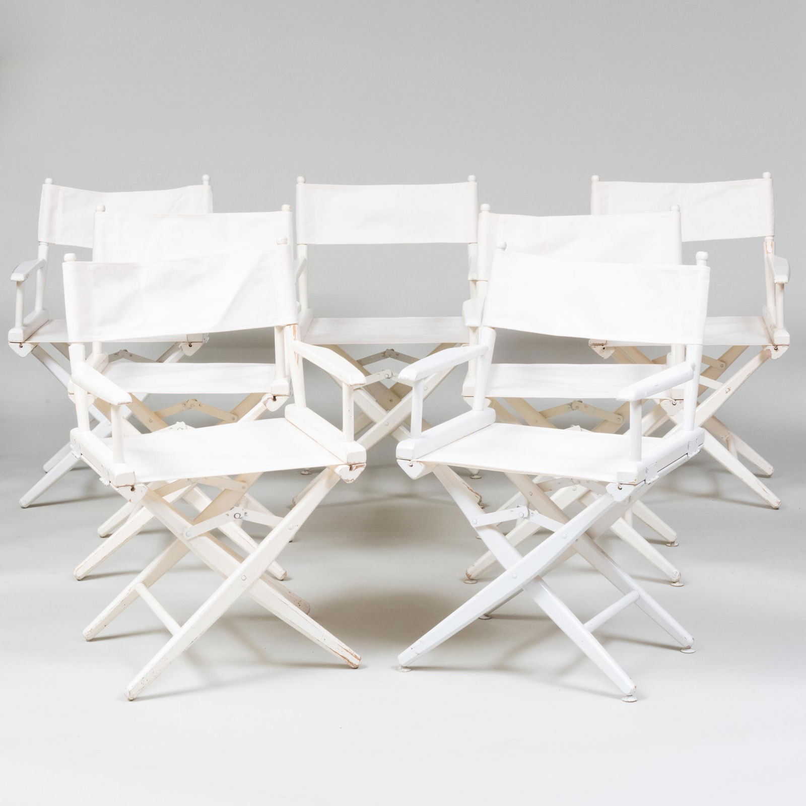 Group of Seven White Painted Wood and Canvas Folding Directors Chairs (1 of 10)