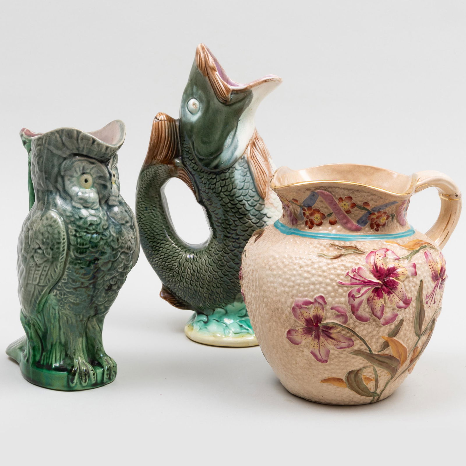 Group of Three Majolica Pitchers (1 of 17)