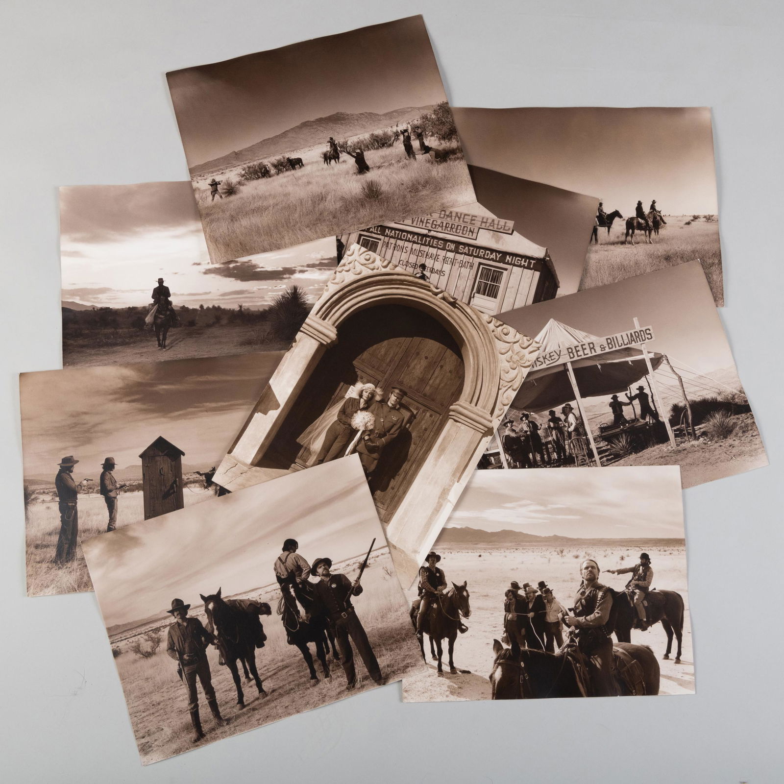 The Life and Times of Judge Roy Bean: Photographs by Frank Shugrue: The Life and Times of Judge Roy Bean: Photographs by Frank Shugrue Fifty-four sepia photographs from the movie set, most with the Frank Shugrue inkstamp on the reverse. All 11 x 14 in. (sheet), unfram