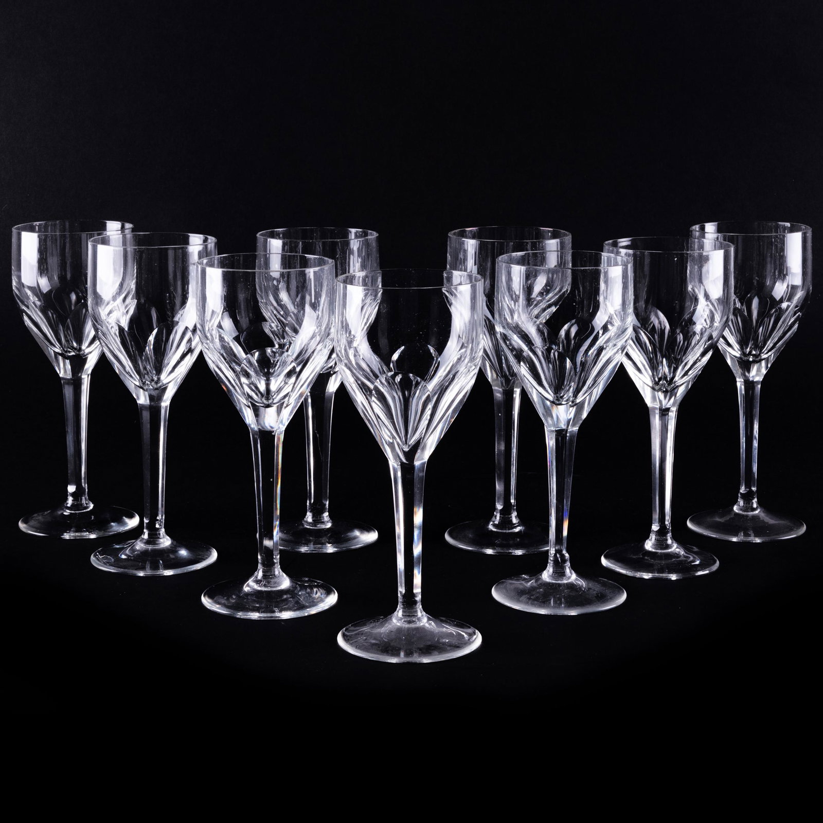Set of Nine Faceted Wine Glasses: Set of Nine Faceted Wine Glasses 7 1/4 x 3 in. diam. The World of Joanne Woodward and Paul Newman