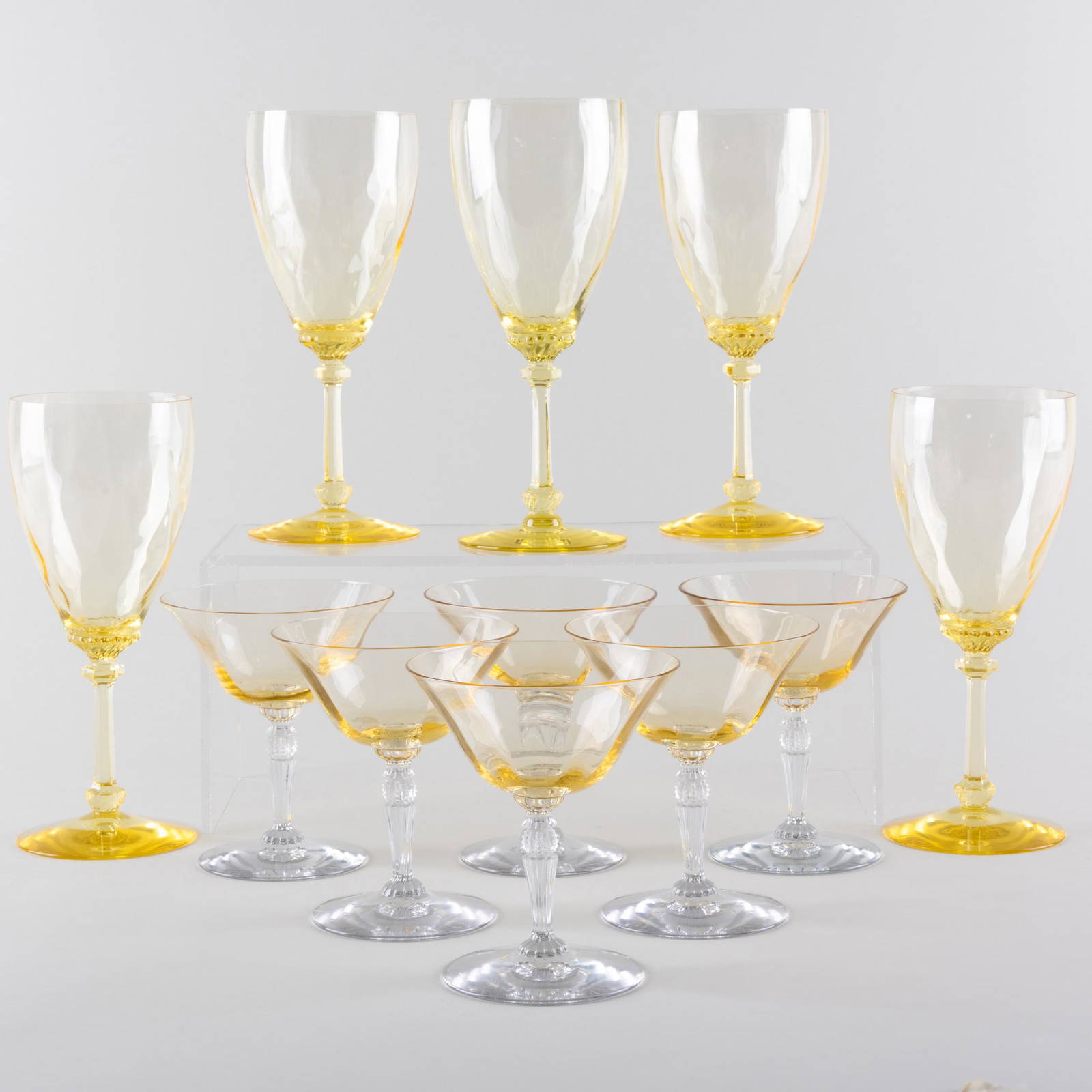 Assembled Yellow Glass Stemware Part Service Auction