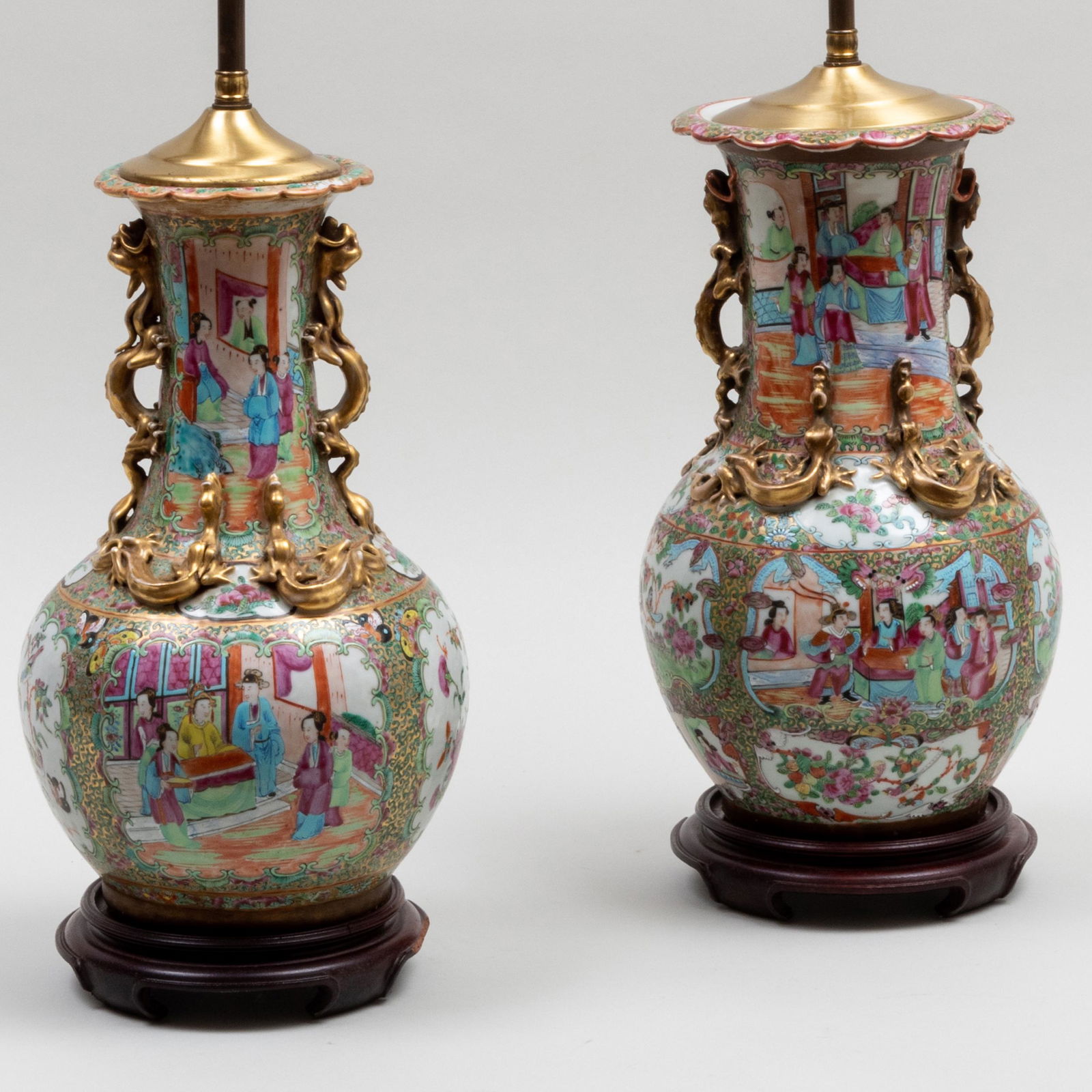 Pair of Chinese Export Porcelain Vases Mounted as Lamps (1 of 9)