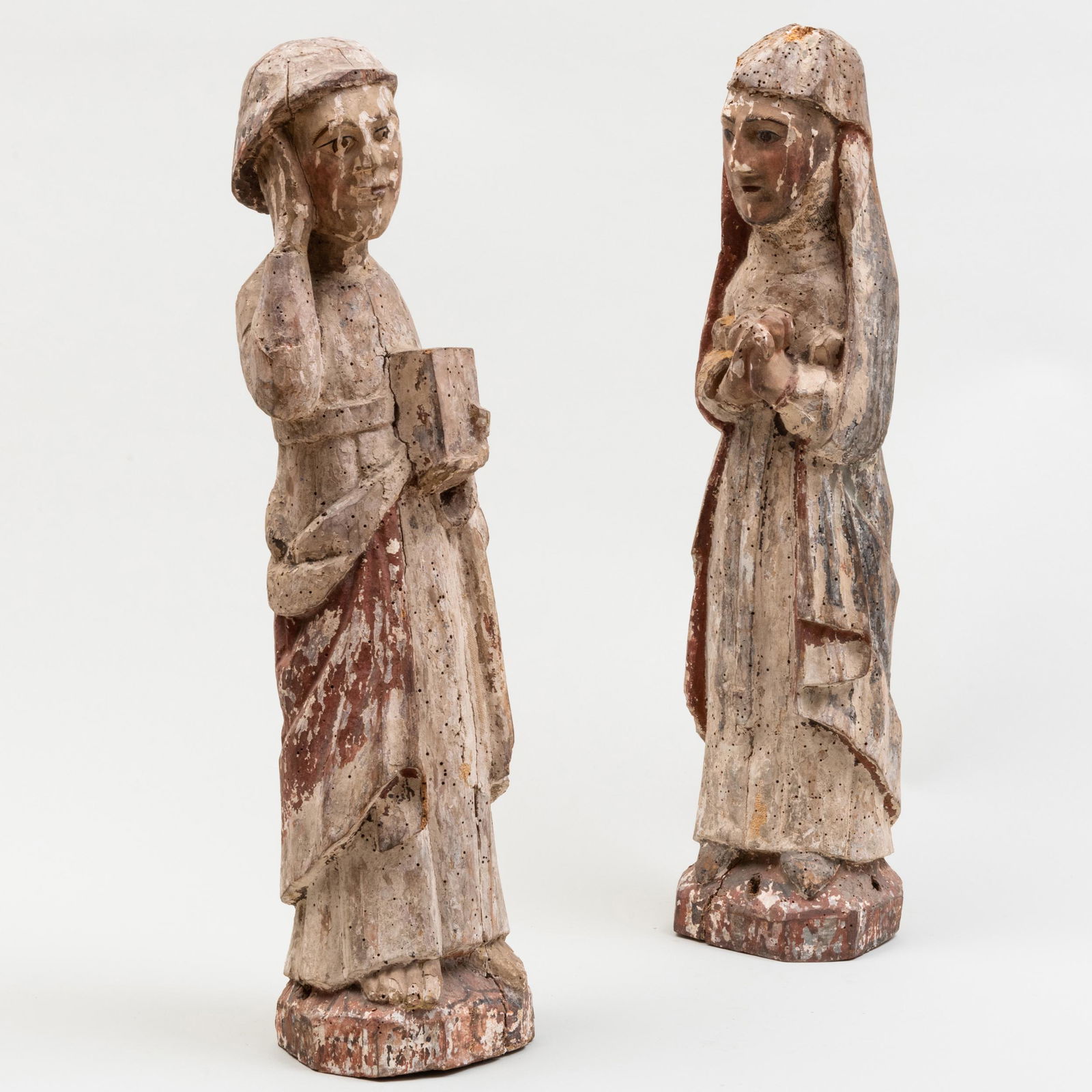 Two Polychromed Wood Figures of the Virgin Mary and a Saint (1 of 20)