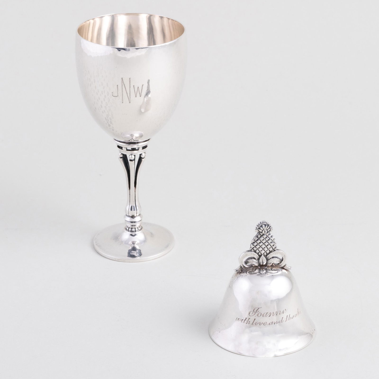 Joanne Woodward's Georg Jensen Silver Goblet and an Inscribed Silver Plate Table Bell (1 of 12)