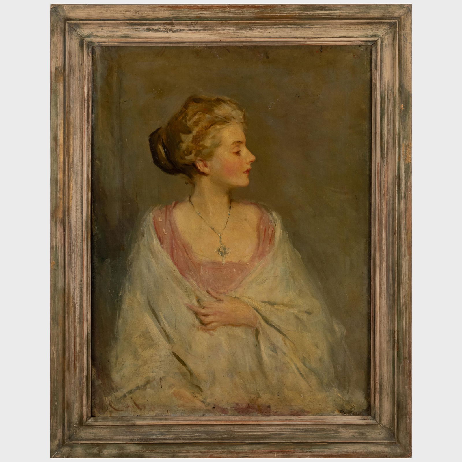 Charles Dana Gibson (1867-1944): Portrait of a Woman in a Wrap: Charles Dana Gibson (1867-1944): Portrait of a Woman in a Wrap Oil on canvas, signed 'C.D. Gibson' lower left. 37 x 27 1/2 in., 45 1/2 x 35 1/2 in. (frame).