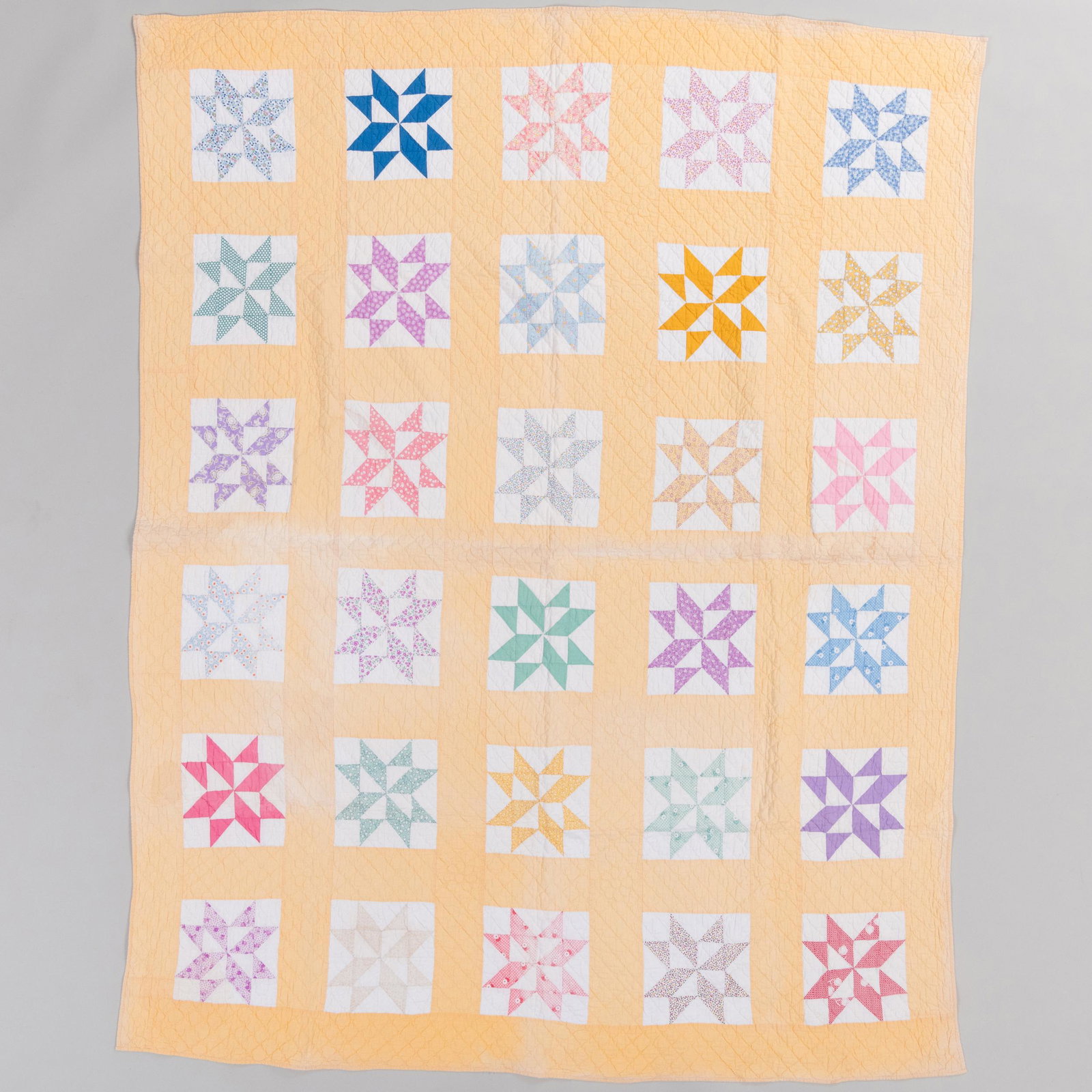 Group of Three Patchwork Quilts: Group of Three Patchwork Quilts The first approximately 6 ft. 9 in. x 5 ft. 7 in. The second approximately 7 ft. x 6 ft. 3 in. The third approximately The Collection of Interior Designer and Author Al