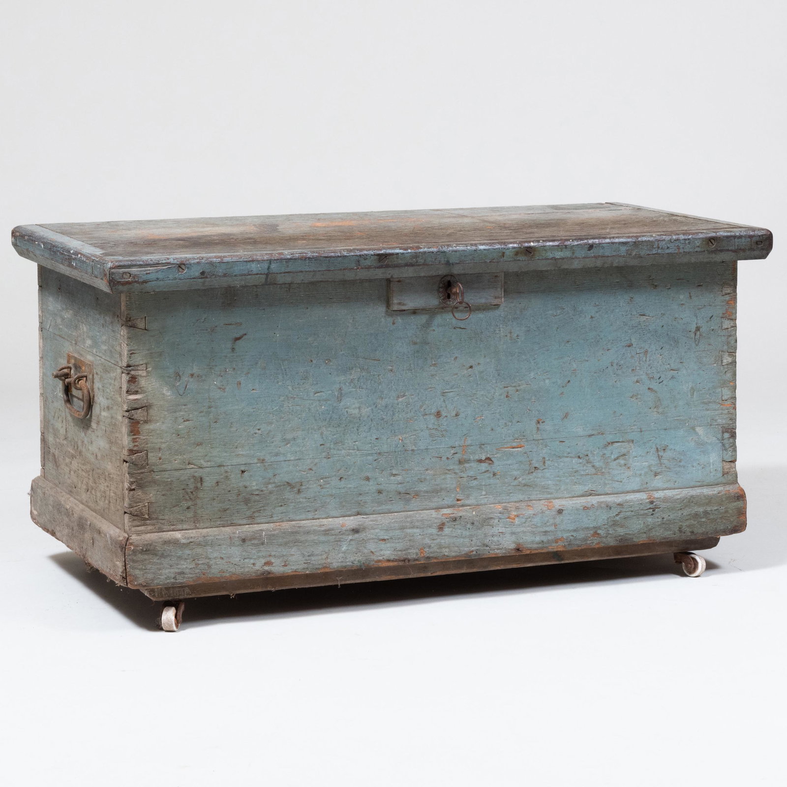 American Blue Painted Pine Blanket Chest: American Blue Painted Pine Blanket Chest 18 1/4 x 35 1/2 x 18 1/2 in.