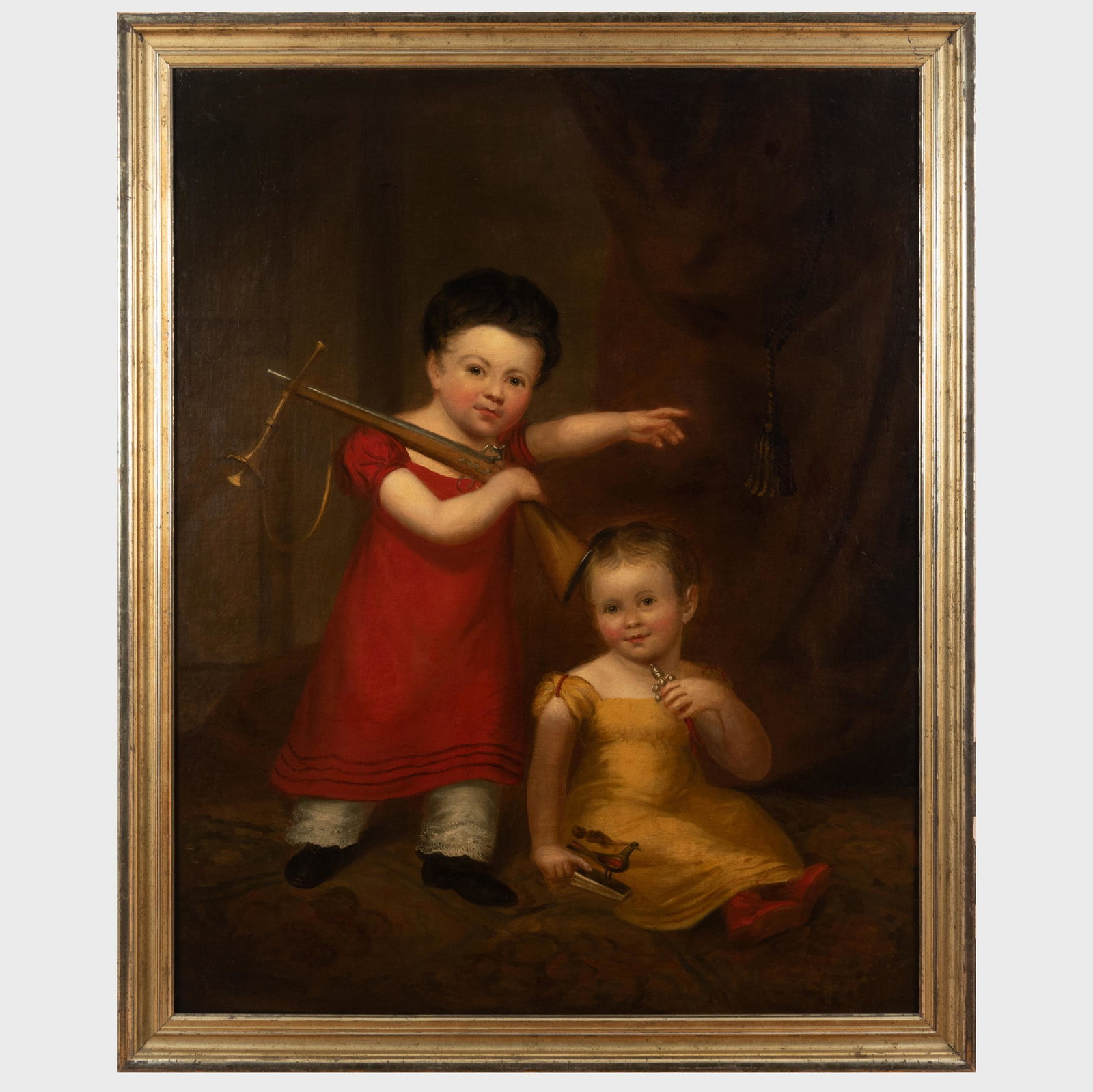Attributed to John Wesley Jarvis (1780-1840): The Dempsey Children: Attributed to John Wesley Jarvis (1780-1840): The Dempsey Children Oil on canvas, unsigned, attributed to Jarvis and titled on a paper label on the stretcher, with label from the collection of Charles