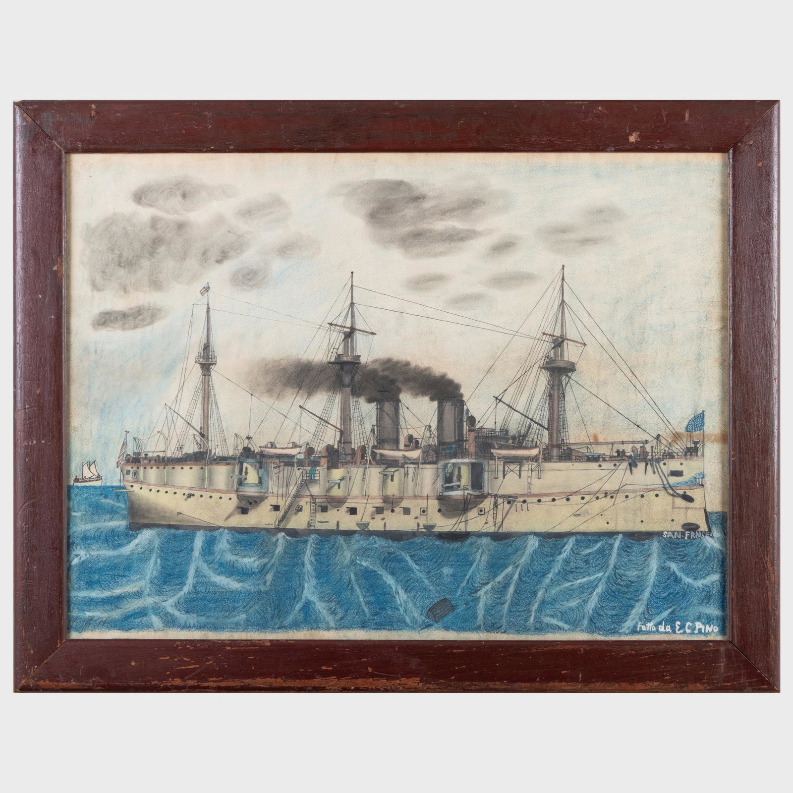 E. C. Pino: Battleship: E. C. Pino: Battleship Pastel on paper, signed 'E.C. Pino' lower right. 21 1/2 x 29 in. (sight), 26 1/2 x 34 in. (frame).