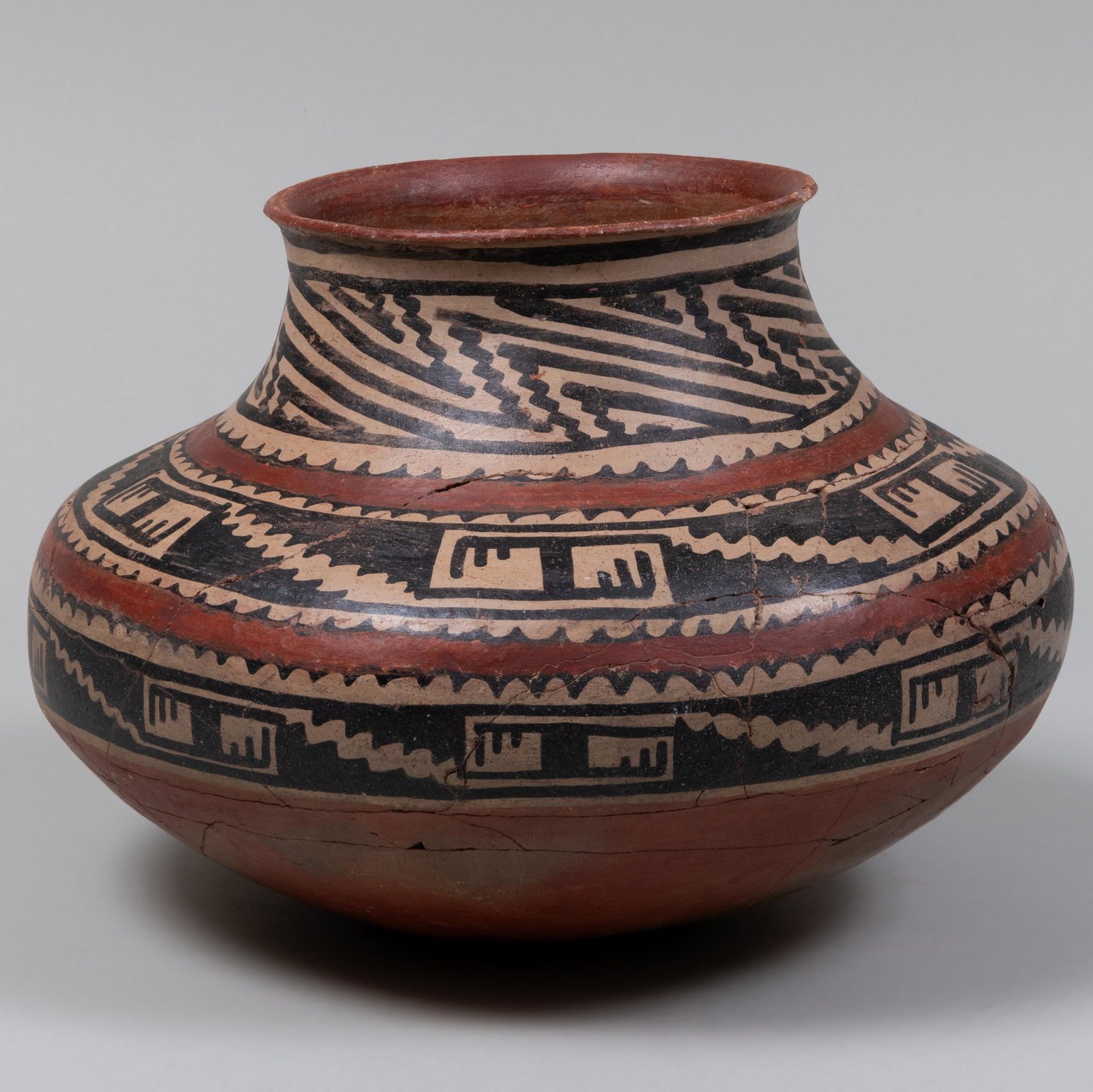 Native American Painted Pottery Bowl: Native American Painted Pottery Bowl 9 1/2 x 13 in. diam.
