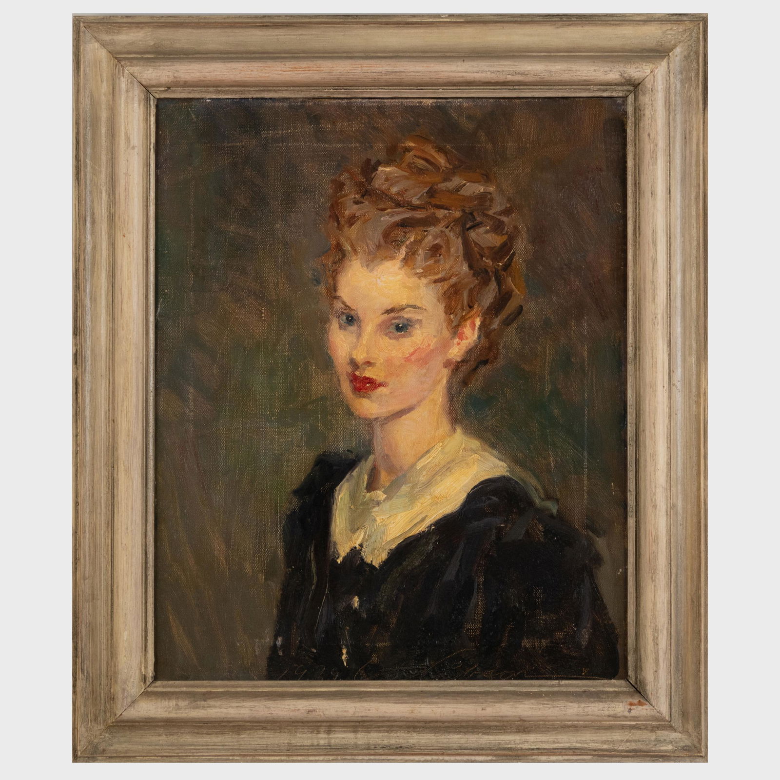 Charles Dana Gibson (1867-1944): Portrait of a Woman in a White Collar: Charles Dana Gibson (1867-1944): Portrait of a Woman in a White Collar Oil on canvas, 1939, signed 'C.D. Gibson' and dated lower left. 22 x 18 in., 28 x 24 in. (frame).