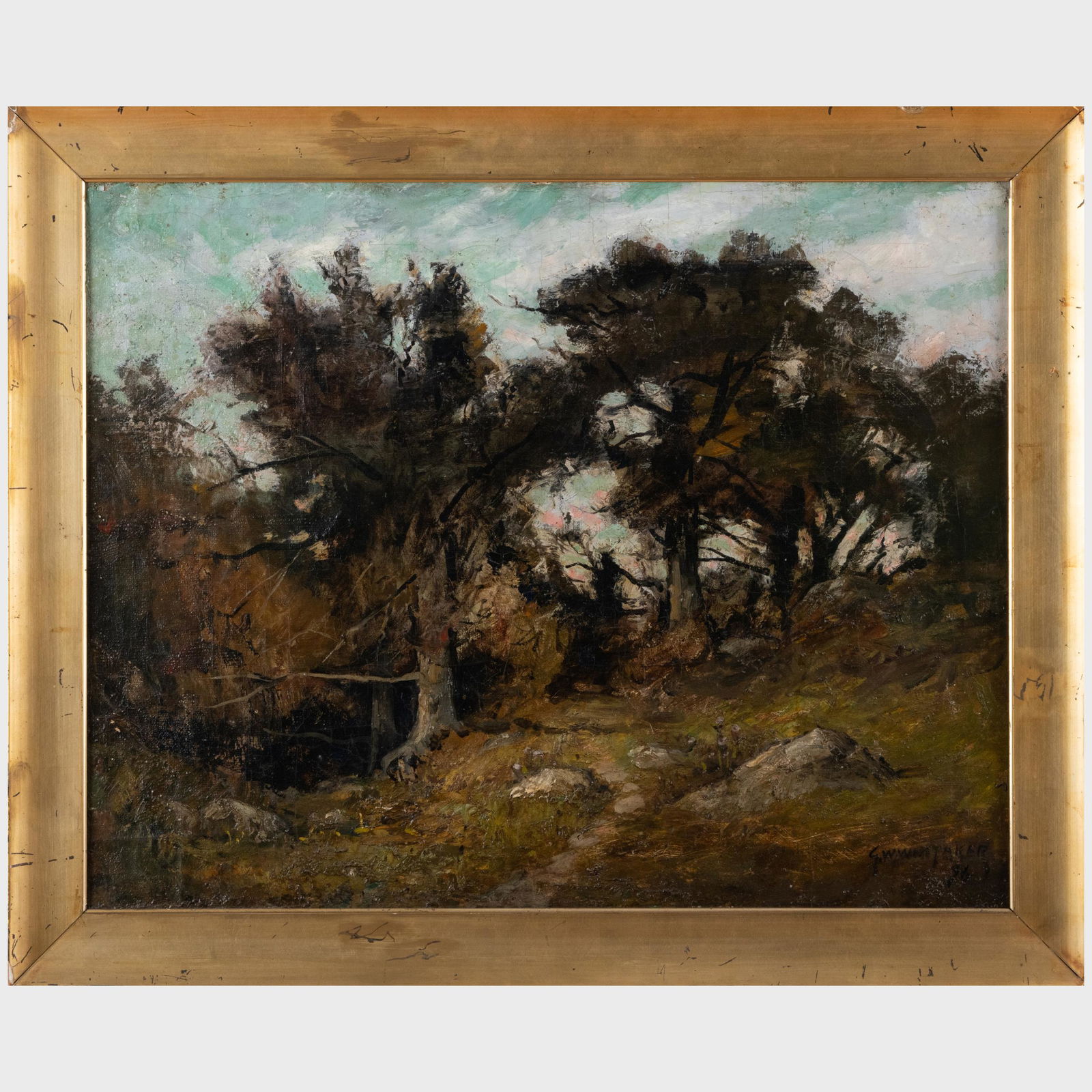 George William Whitaker (1841-1915): Woodland Landscape: George William Whitaker (1841-1915): Woodland Landscape Oil on canvas, 1896, signed 'G.W. Whitaker' and dated lower right. 18 x 24 in., 22 1/2 x 27 1/2 in. (frame).