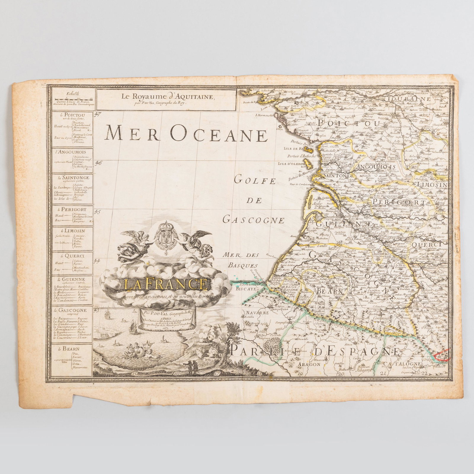 Group of Three Maps: Group of Three Maps Three engraved maps with hand-coloring including: La Principaute D'Orange; Carte Geometrique des Environs de l'Etang de Long; and Mer Oceane. All approximately 18 x 22 1/2 in. (she
