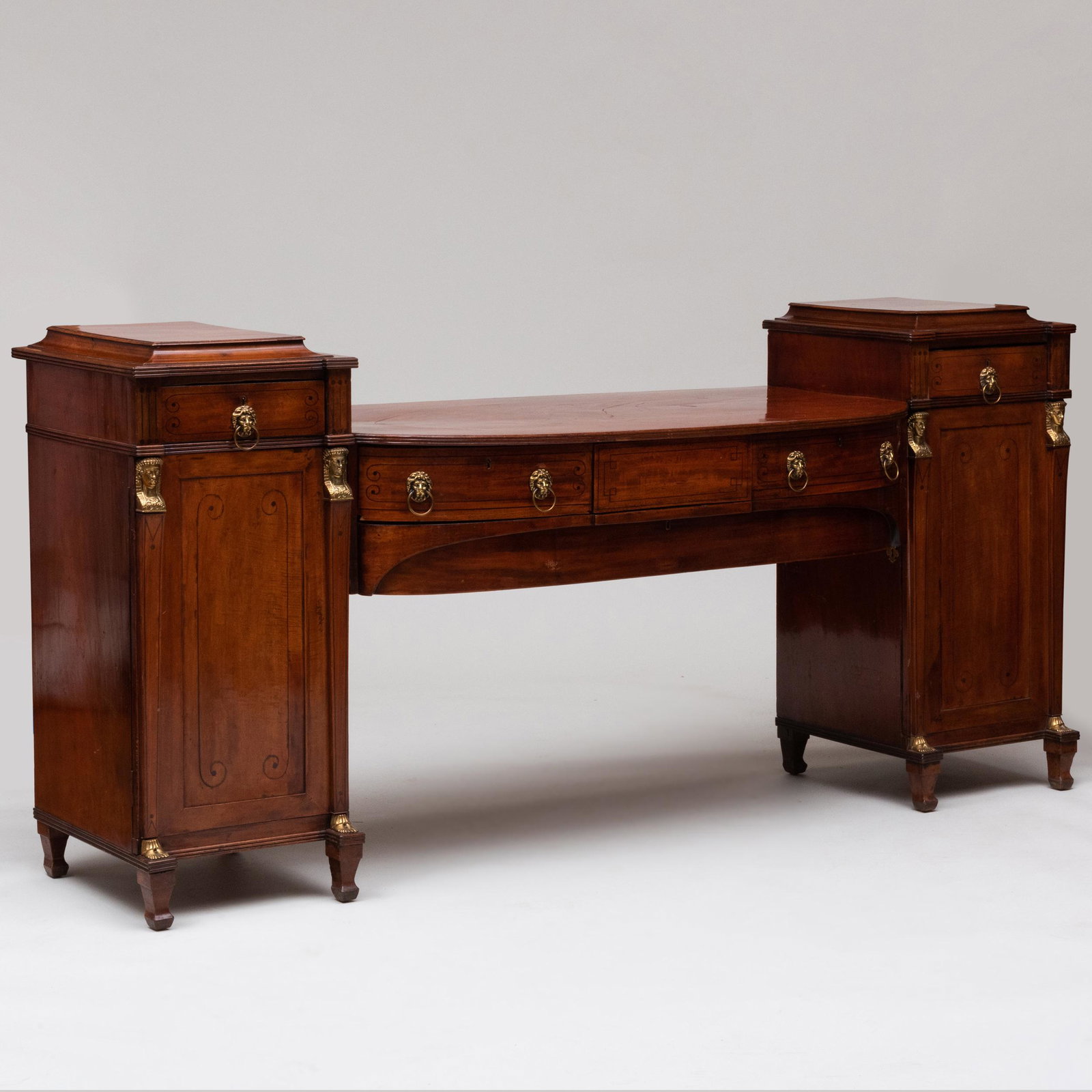Regency Ebony-Inlaid Mahogany Pedestal Sideboard: Regency Ebony-Inlaid Mahogany Pedestal Sideboard 45 x 7 ft. 10 in. x 26 1/4 in.
