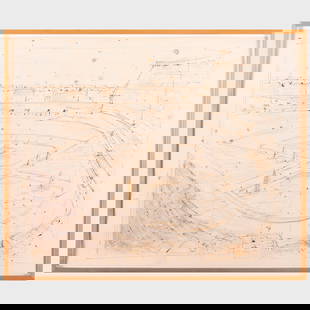 Nabil Nahas (b. 1949): The "Frenchise" Yankee Stadium: Nabil Nahas (b. 1949): The "Frenchise" Yankee Stadium Mixed media on paper, 1988, signed 'Nabil Nahas', titled and dated lower right, with label from The Municipal Art Society. 22 3/4 x 28 in. (sheet)