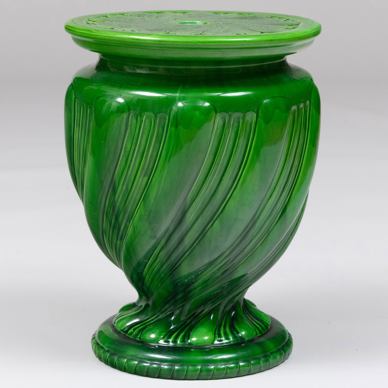 Mintons Green Majolica Garden Seat: Mintons Green Majolica Garden Seat Impressed mark and dated 1894. 19 1/4 x 15 x 15 in. The Collection of Andre Leon Talley