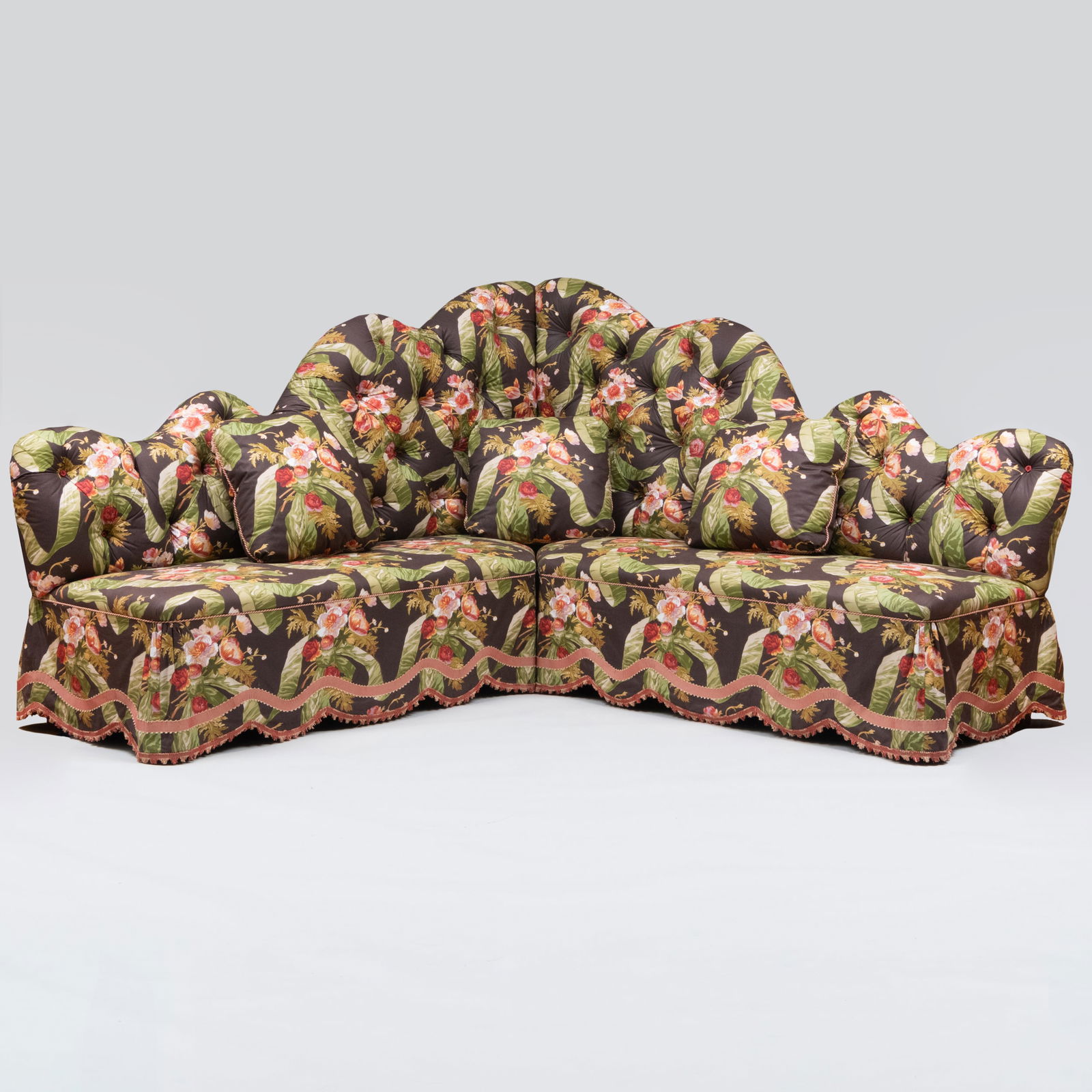 Large Floral Chintz Tufted Upholstered Corner Sofa, designed by Mario Buatta (1 of 13)