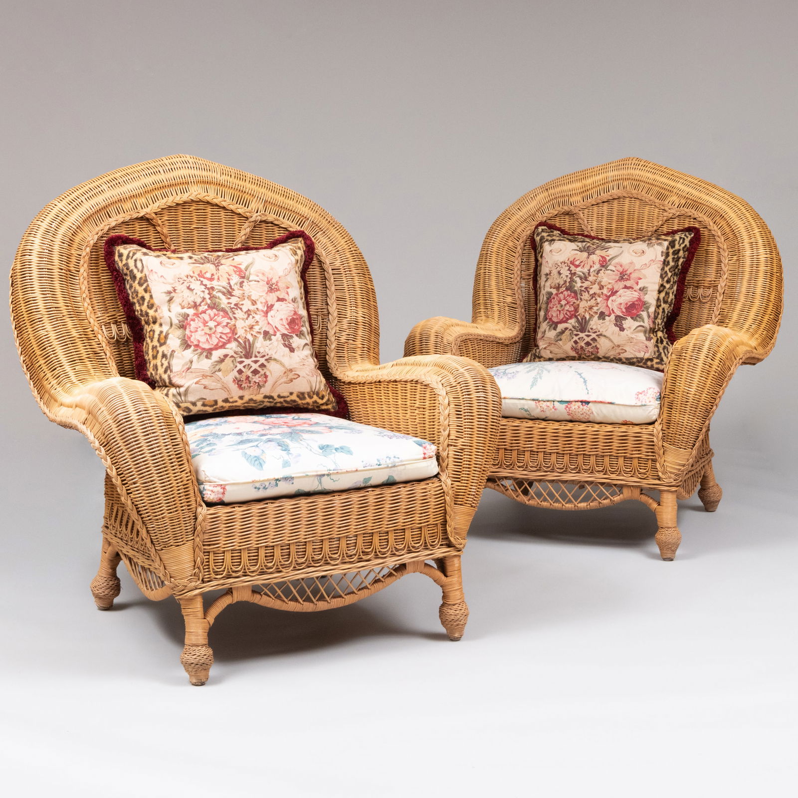 Pair of Large Wicker and Upholstered Armchairs (1 of 19)
