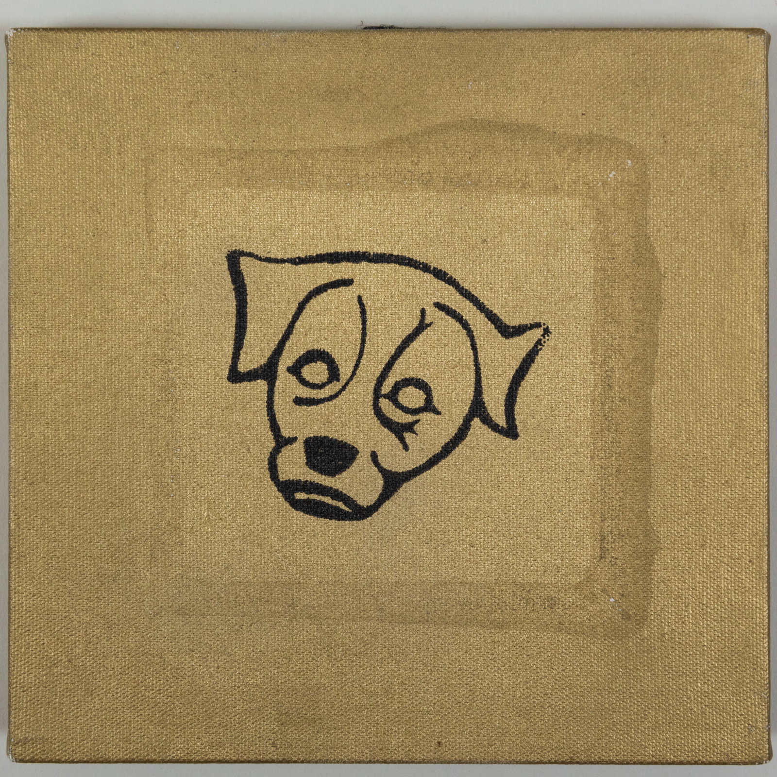 Michael George: Saki Dog on Gold Background: Michael George: Saki Dog on Gold Background Acrylic on canvas, 2014, signed, titled and dated on the reverse. 8 x 8 in., unframed. The Collection of Andre Leon Talley