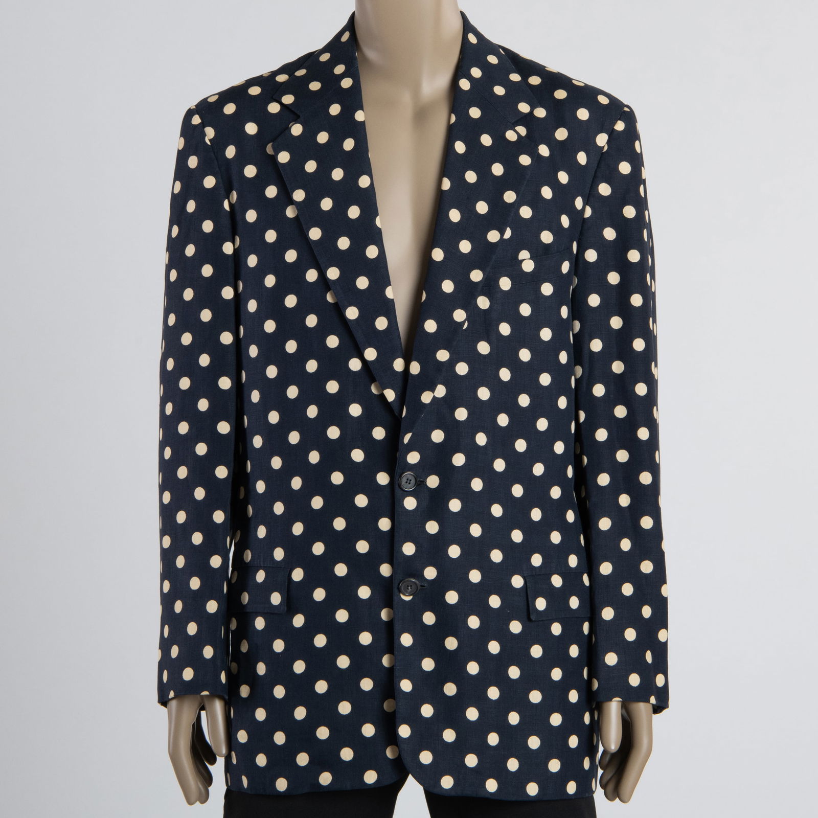 Perry Ellis Navy Polka Dot Linen Blazer (1 of 7)
