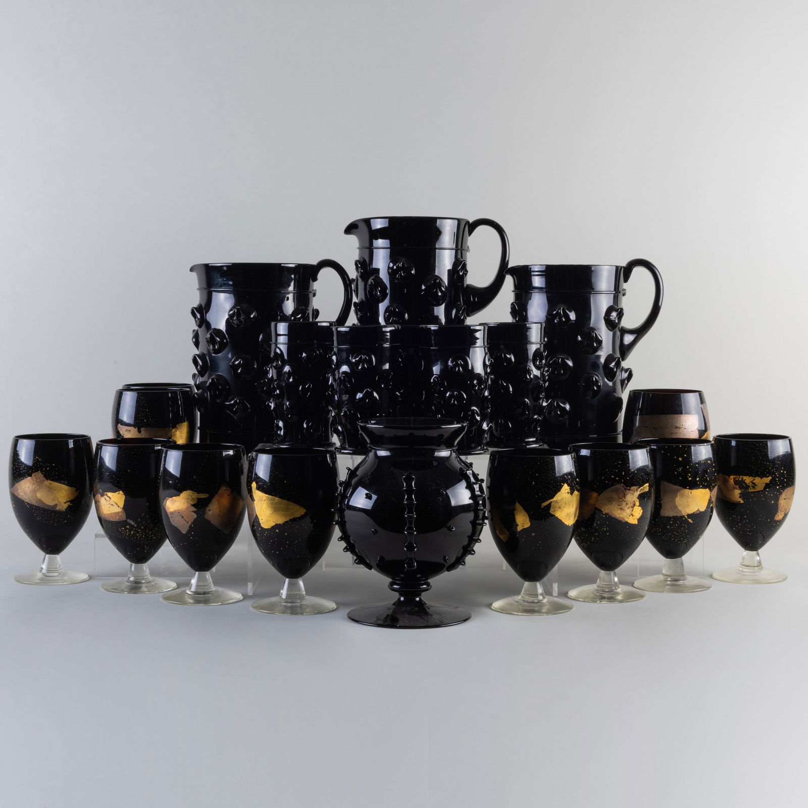 Set of Juliska Black Glassware and a Set of Eleven Randy Strong Goblets (1 of 20)