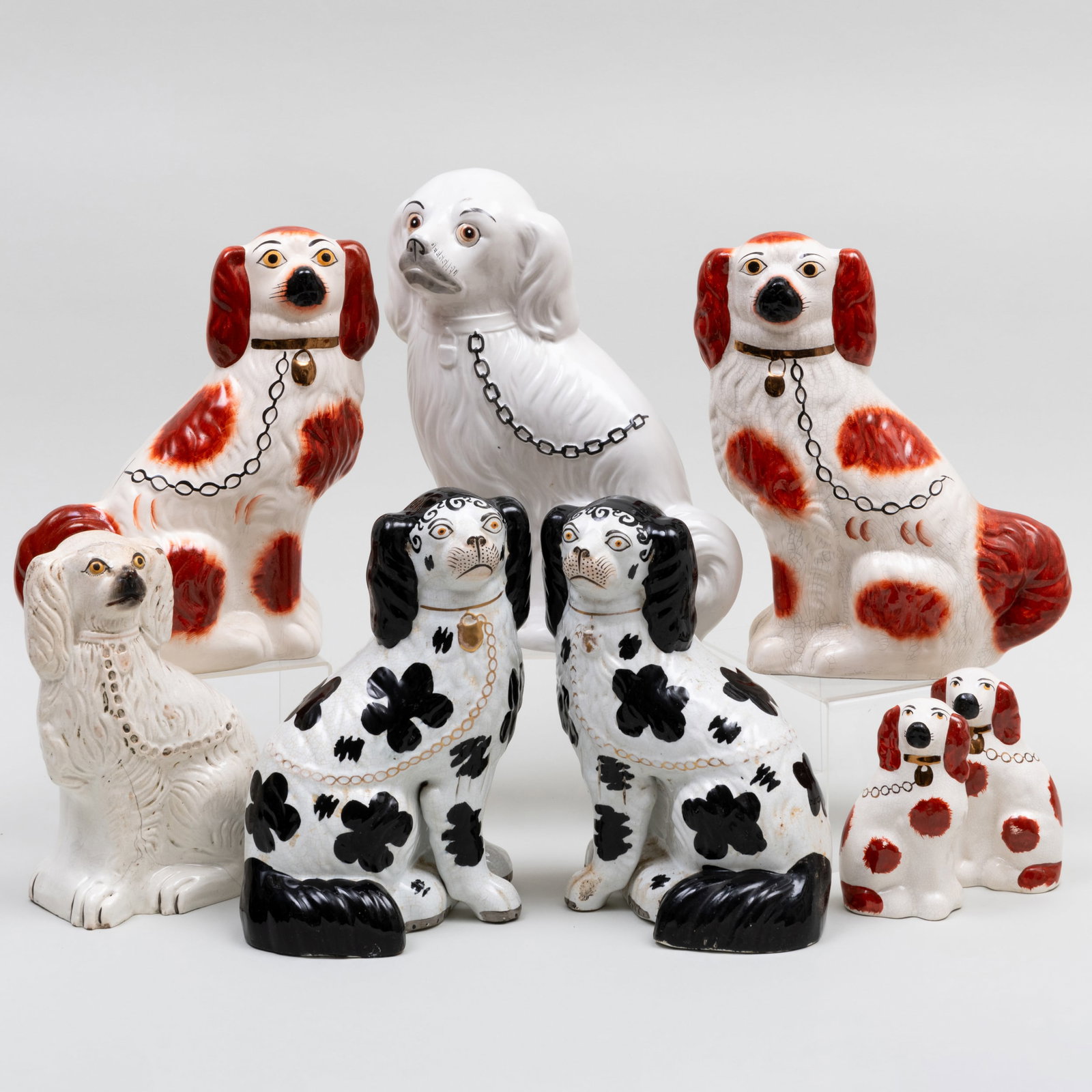 Group of Eight Staffordshire Flatback Spaniels (1 of 20)