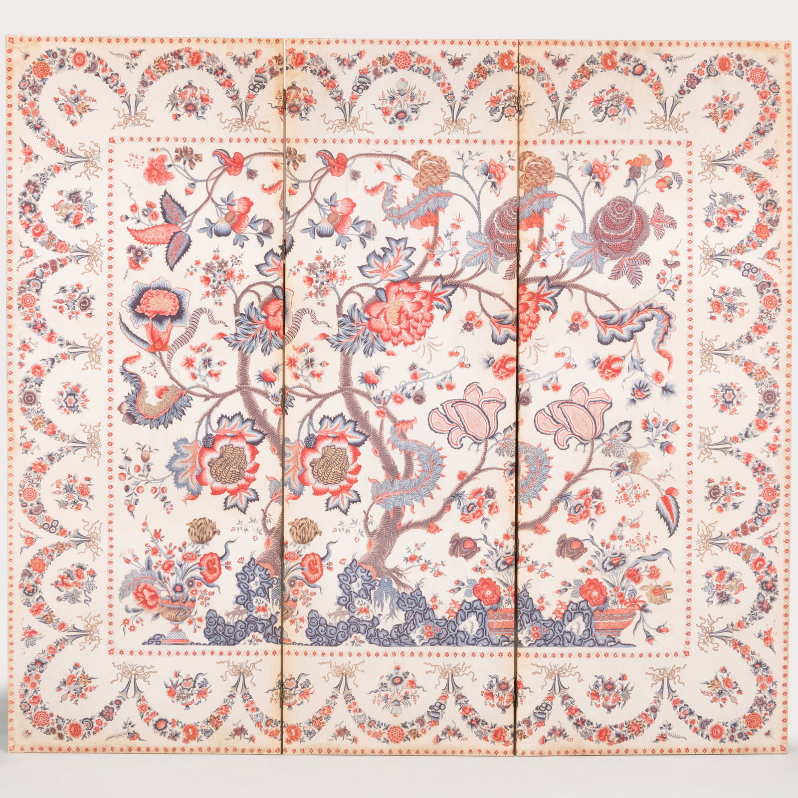 French Upholstered Printed Linen Three-Panel Screen (1 of 8)
