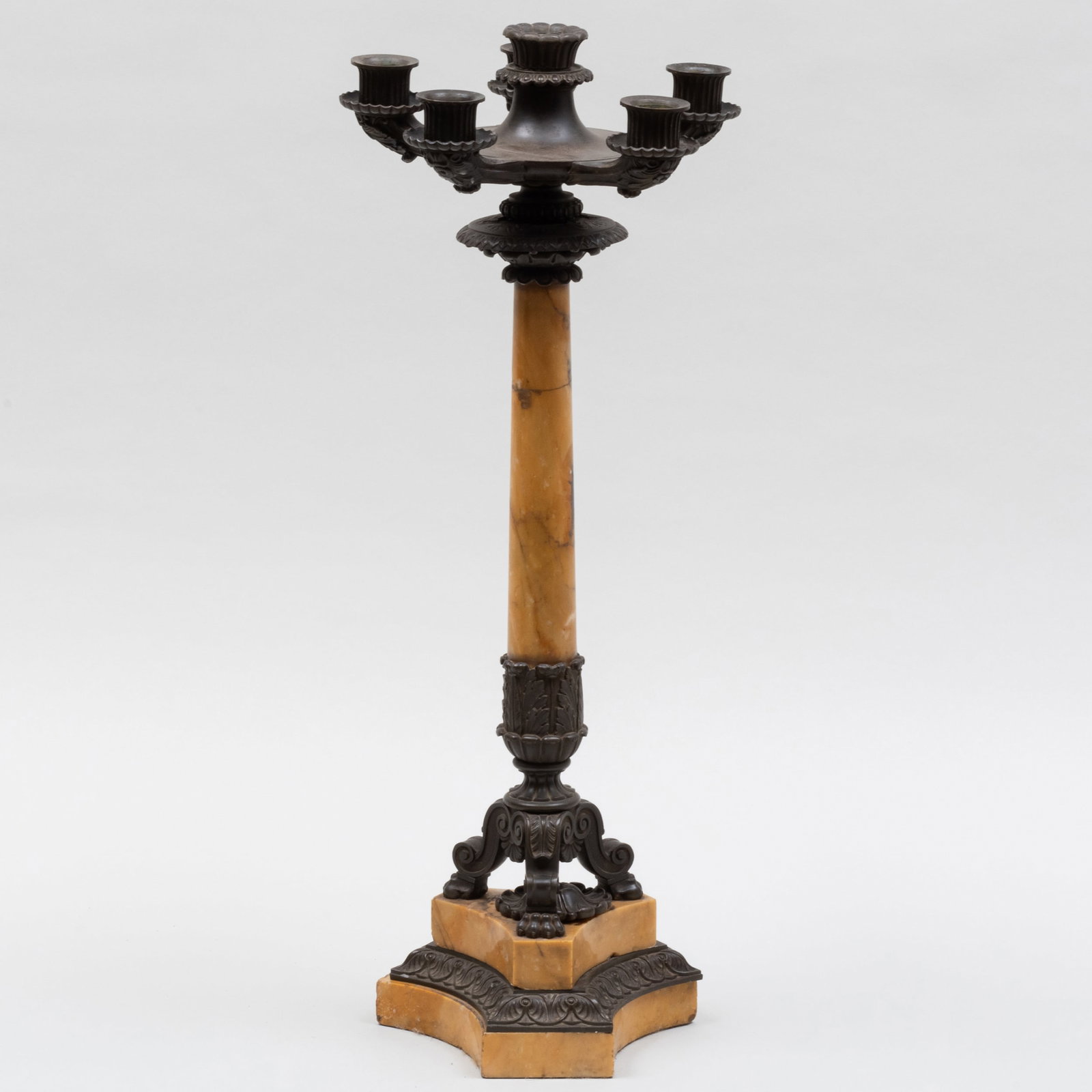 Charles X Bronze-Mounted Siena Marble Candelabra: Charles X Bronze-Mounted Siena Marble Candelabra 24 x 10 in. diam. The Collection of Andre Leon Talley