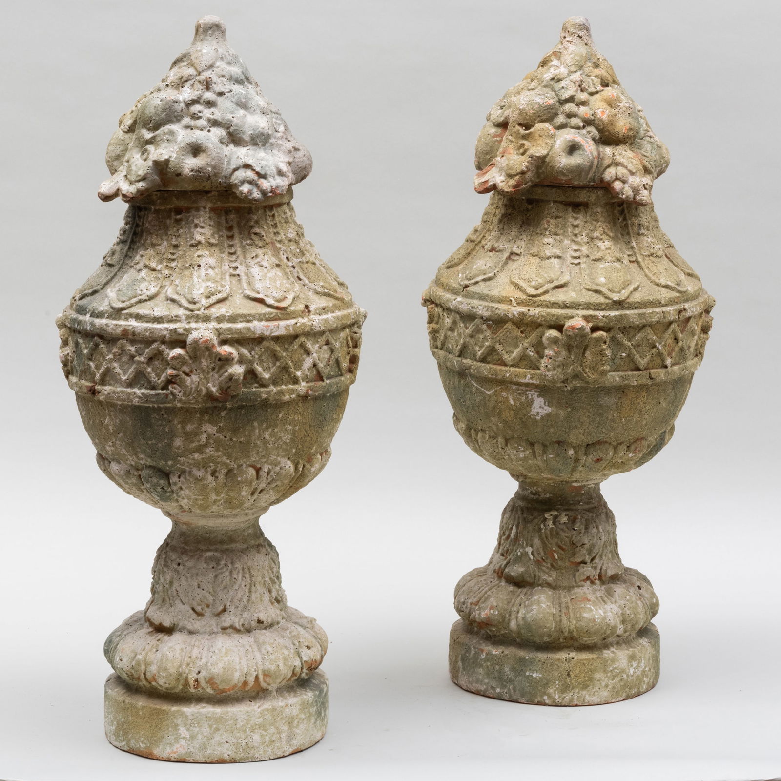 Pair of Painted Terracotta Urn and Finials (1 of 12)