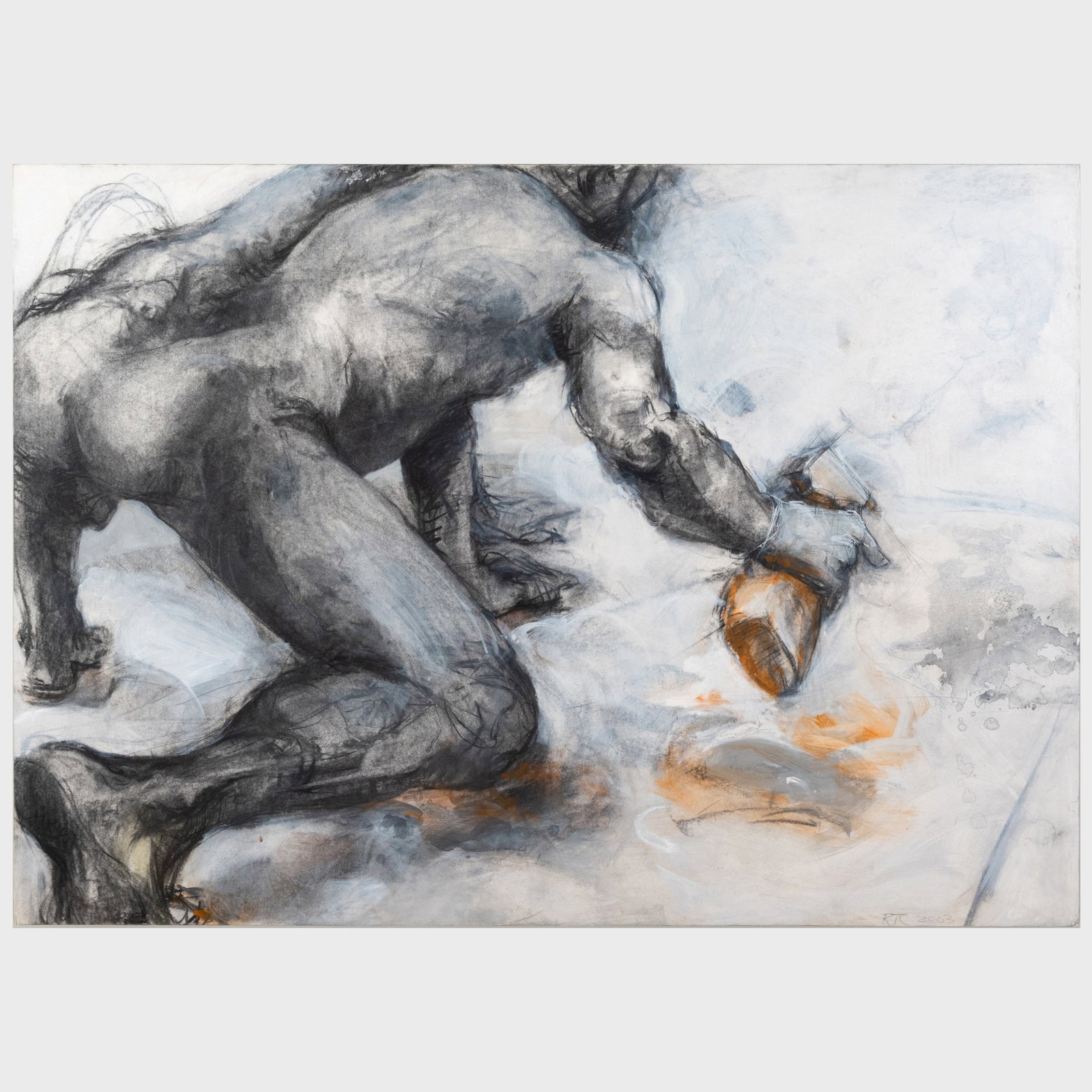Rose Thome Casterline: Wax On Wax Off: Rose Thome Casterline: Wax On Wax Off Mixed media on wood, 2003, signed 'Rose Thome Casterline', titled and dated on the reverse. 34 1/2 x 48 in., unframed. The Collection of Andre Leon Talley
