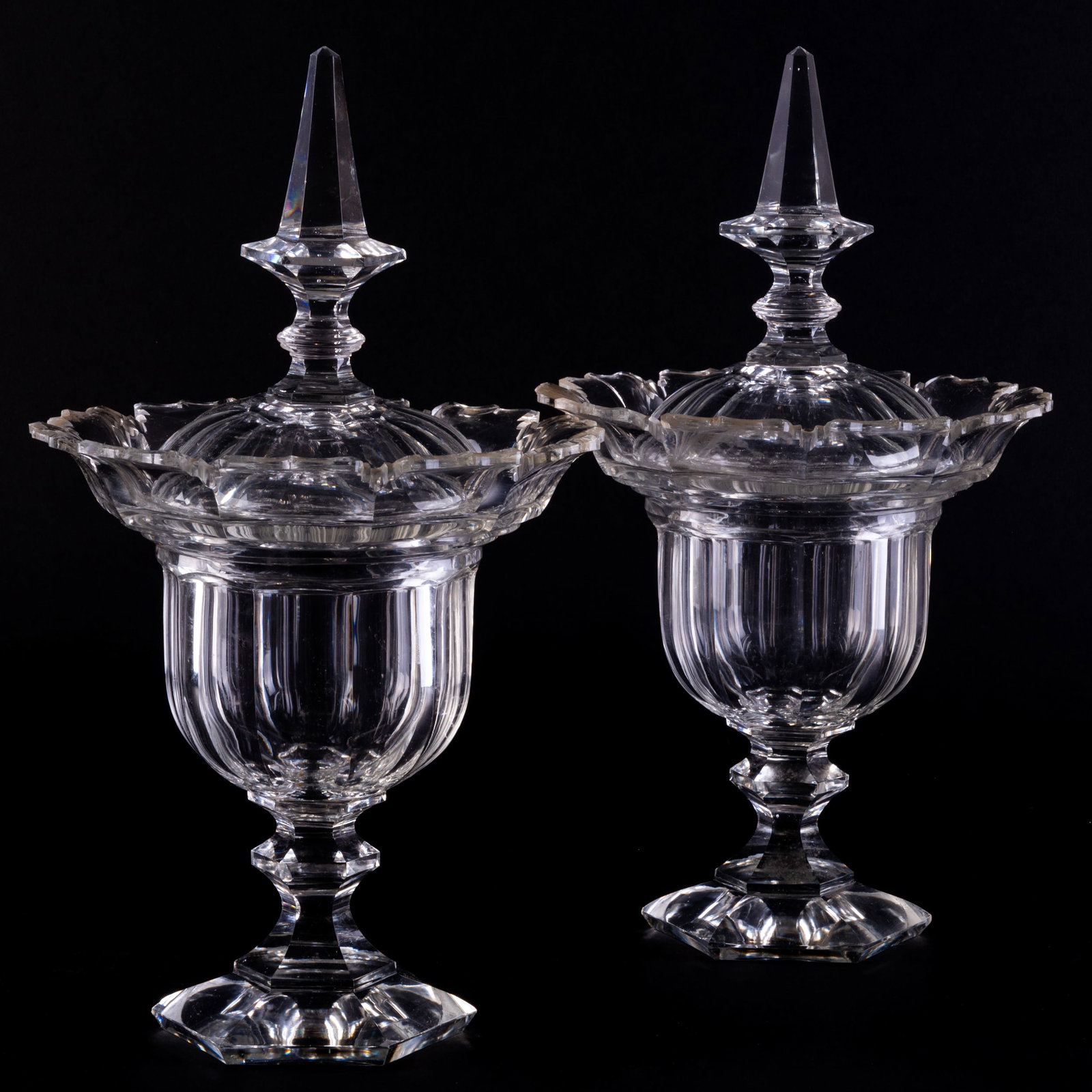 Pair of Glass Sweetmeat Dishes and Covers: Pair of Glass Sweetmeat Dishes and Covers Unmarked. 14 x 8 in. diam. The Collection of Andre Leon Talley