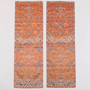 Pair of Chinese Embroidered Silk Panels: Pair of Chinese Embroidered Silk Panels5 ft. x 19 3/4 in.