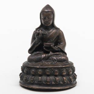 Tibetan Bronze Figure of a Lama: Tibetan Bronze Figure of a Lama 4 3/8 in. high.