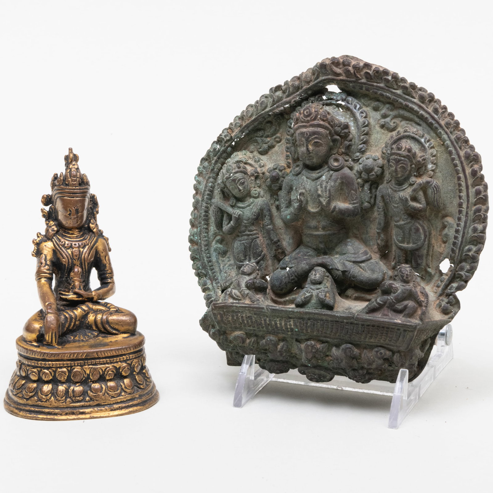Small Nepalese Gilt-Bronze Figure of Akshobhya and a Copper Repousse Plaque of Surya (1 of 9)