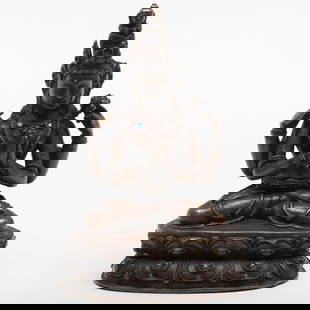 Tibetan Bronze Figure of Shadakshari Lokeshvara: Tibetan Bronze Figure of Shadakshari Lokeshvara 5 1/4 in. high.