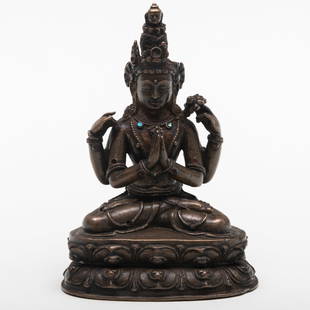 Tibetan Bronze Figure of Shadakshari Lokeshvara: Tibetan Bronze Figure of Shadakshari Lokeshvara 5 1/4 in. high.