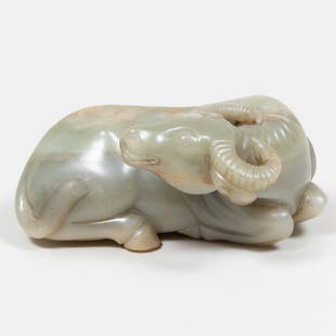 Chinese Jade Model of a Water Buffalo: Chinese Jade Model of a Water Buffalo 3 x 6 x 4 1/2 in. By repute: Asiantiques, Winter Park, FL.